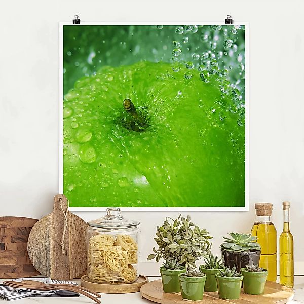 Poster Küche - Quadrat Green Apple günstig online kaufen