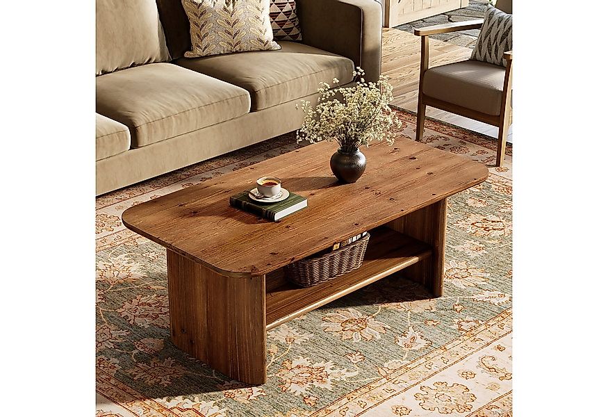 Tribesigns Couchtisch Massivholz Couchtisch mit Stauraum, 120 cm Langer Woh günstig online kaufen