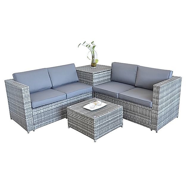 Mucola Gartenlounge-Set Polyrattan Sitzgruppe mit Auflagenbox Sitzgarnitur günstig online kaufen