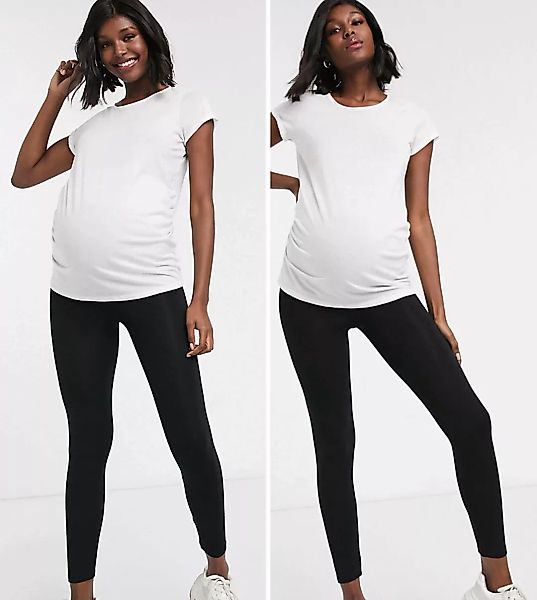ASOS DESIGN Maternity Petite – 2er-Pack Leggings in Schwarz, Spare günstig online kaufen