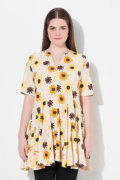 Ulla Popken T-Shirt T-Shirt Blüten Tunika-Ausschnitt günstig online kaufen