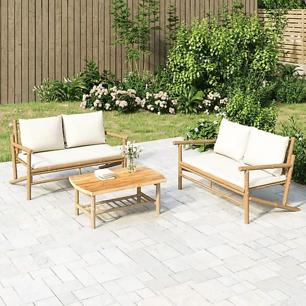 Vidaxl 2-tlg. Garten-lounge-set Mit Cremeweißen Kissen Bambus günstig online kaufen