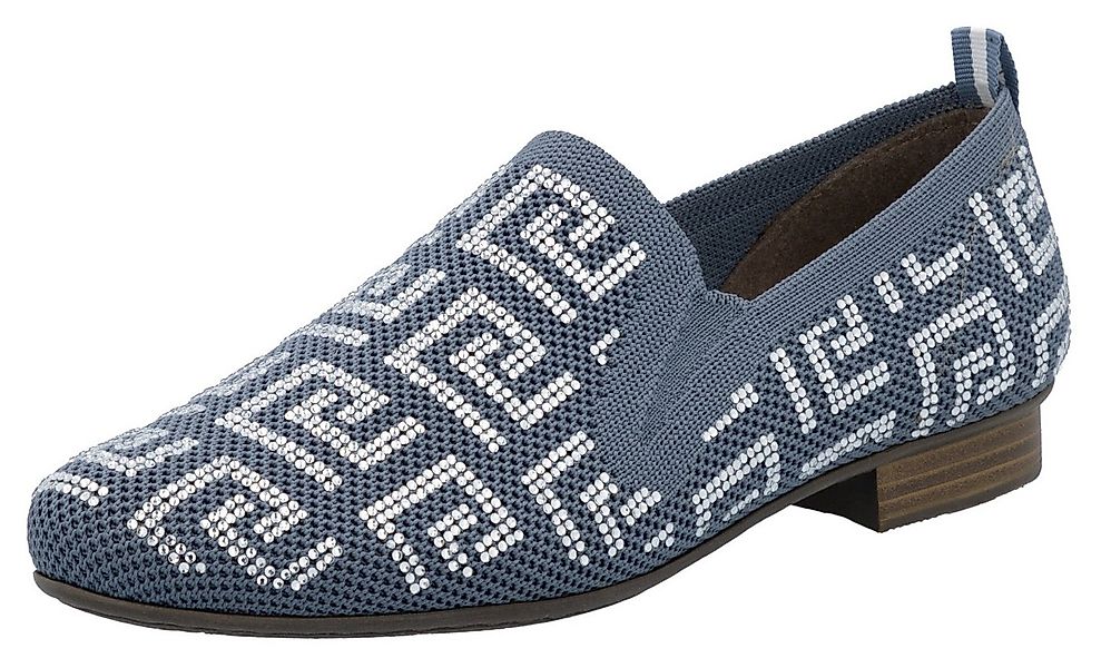 Rieker Slipper Halbschuh, Schlupfschuh, Blockabsatz, Loafer mit Glitzerstei günstig online kaufen