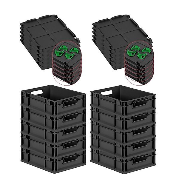 PROREGAL SparSet 10x Eurobox Nextgen Grip Mit Auflagedeckel Und Grünen Vers günstig online kaufen