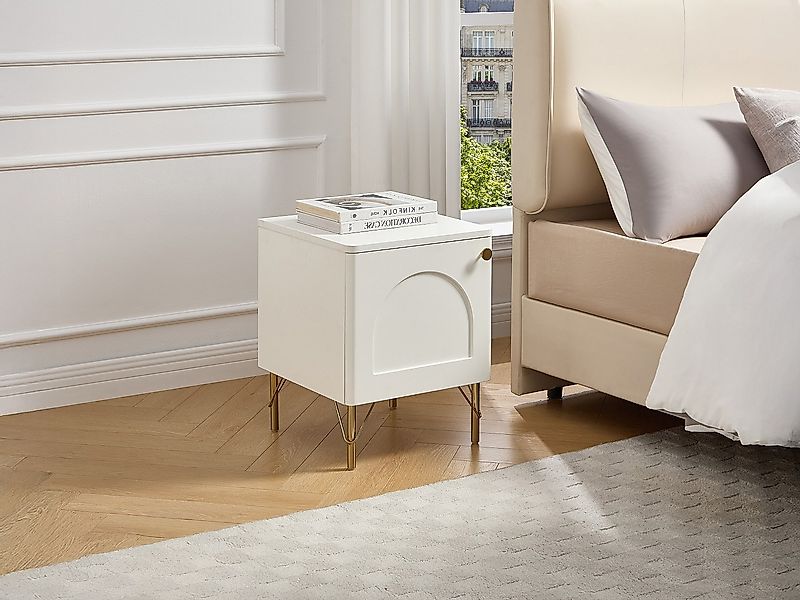 2er-Set Nachttische mit je 1 Tür – Weiß und Gold - ALOBARA günstig online kaufen