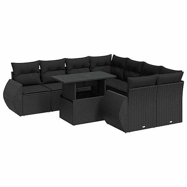 vidaXL 9-Tlg Garten-Sofagarnitur mit Kissen Schwarz Poly Rattan 3326606 günstig online kaufen