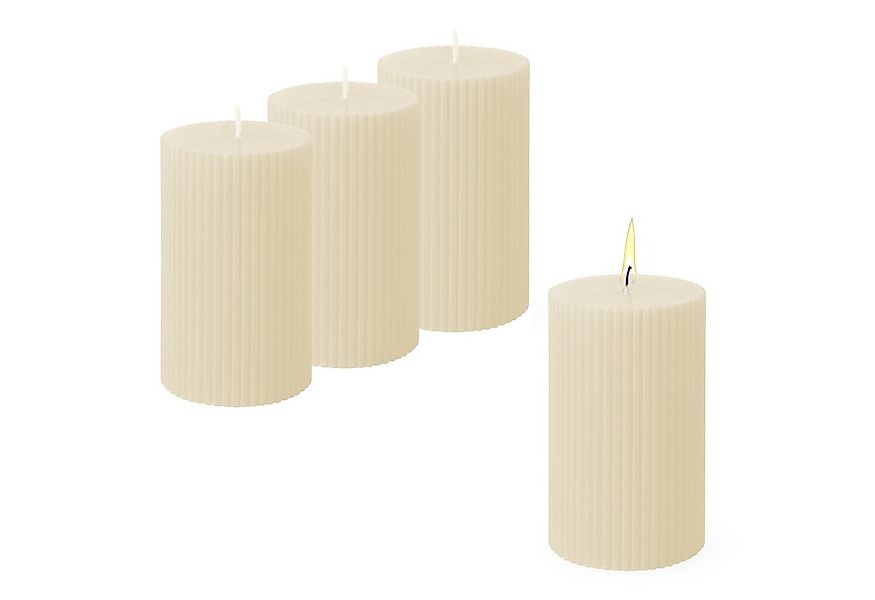 Spetebo Stumpenkerze geriffelt im 4er Set - 10 x 6 cm (Anzahl, 1-tlg., Stüc günstig online kaufen