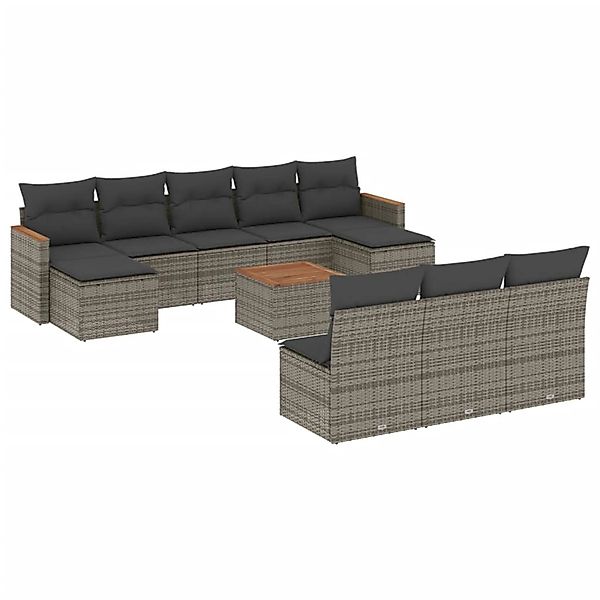 vidaXL 11-Tlg Garten-Sofagarnitur mit Kissen Grau Poly Rattan 3226396 günstig online kaufen