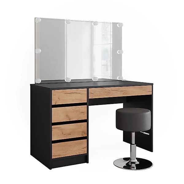 Vicco Schminktisch Sherry Anthrazit/Goldkraft Eiche 120 x 75 cm mit LED-Bel günstig online kaufen