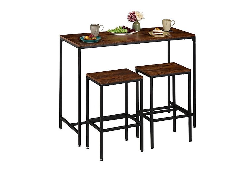relaxdays Bartisch Set mit 2 Hockern Industrial, dunkelbraun günstig online kaufen