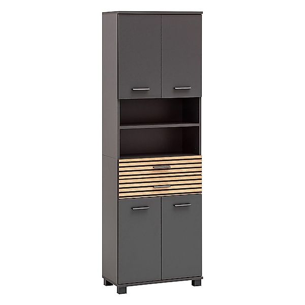 Lomadox Hochschrank KANE-80 anthrazit Akustikpaneel-Optik Badschrank günstig online kaufen
