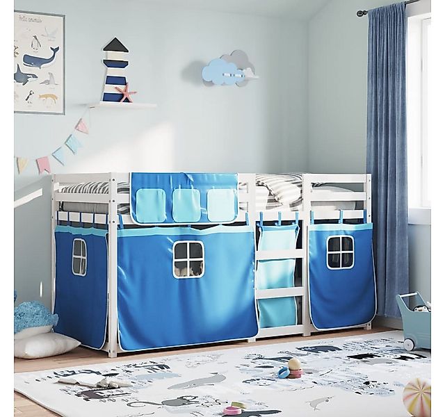 vidaXL Bett Etagenbett mit Vorhängen Blau 75x190 cm Massivholz Kiefer günstig online kaufen