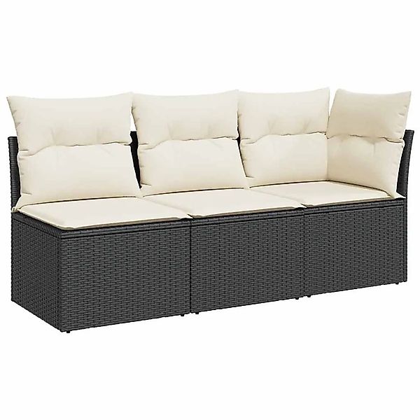 vidaXL Gartensofa mit Kissen 3-Sitzer Schwarz Poly Rattan 366014 günstig online kaufen