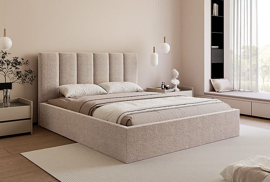Goldstoff Polsterbett mit Stauraum & elegantem günstig online kaufen