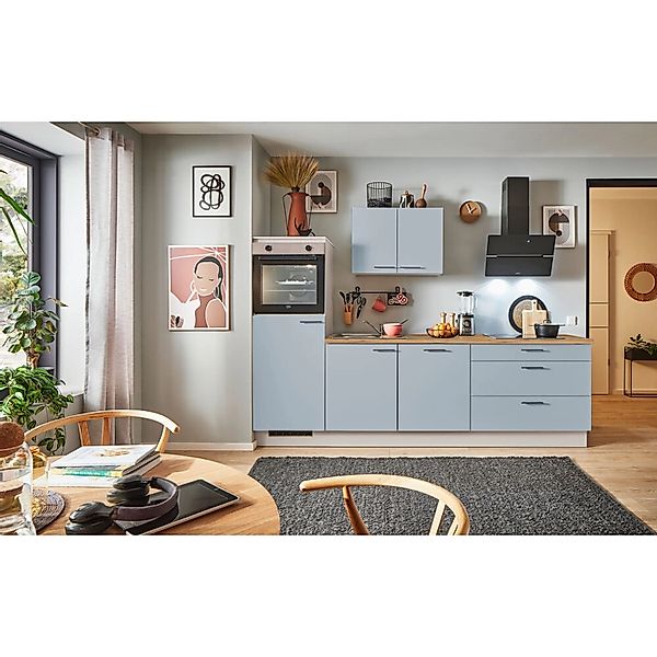 pino Küchenzeile 260 cm Pastellblau Anschlag,inks 1 Geräteschrank günstig online kaufen