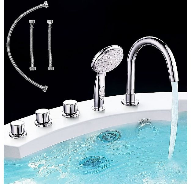 Mucola Badarmatur Wannenrandarmatur 5 Loch Set Handbrause Badarmatur Wasser günstig online kaufen