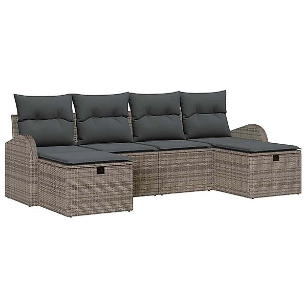 vidaXL Garten-Sofa-Set mit Kissen mit Speicher 6-Tlg Grau Poly Rattan 33604 günstig online kaufen