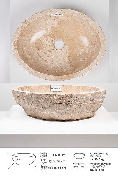 wohnfreuden Aufsatzwaschbecken Erosi Marmor Waschbecken 50 cm creme (Kein S günstig online kaufen