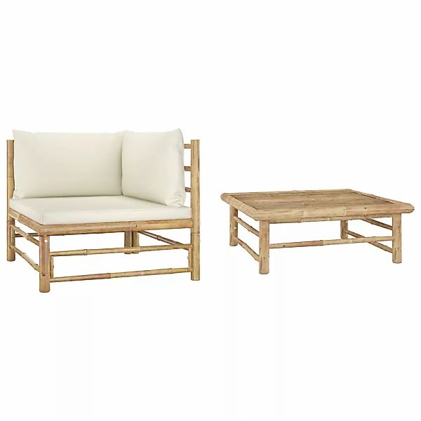 2-tlg. Garten-lounge-set Mit Kissen Cremeweiß Bambus günstig online kaufen