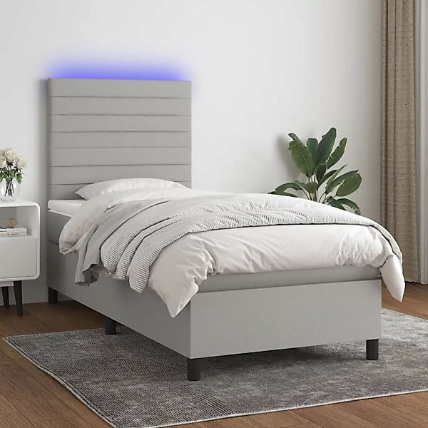 Vidaxl Boxspringbett Mit Matratze & Led Hellgrau 100x200 Cm Stoff günstig online kaufen