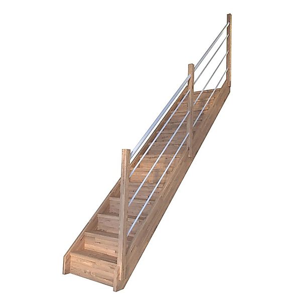 Treppe Mykonos Eiche Gerade Setzstufen Holz-Edelstahl-Geländer Weiß Rechts günstig online kaufen