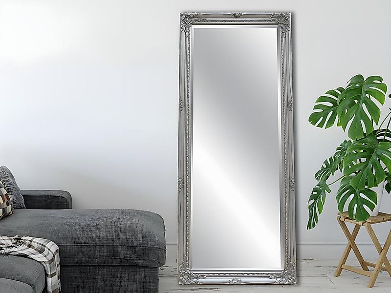 Spiegel mit Stuck - 60 x 140 cm - Eukalyptusholz - Silberfarben - ELVIRE günstig online kaufen
