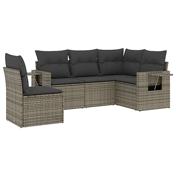 vidaXL 5-Tlg Garten-Sofagarnitur mit Kissen Grau Poly Rattan 3220169 günstig online kaufen