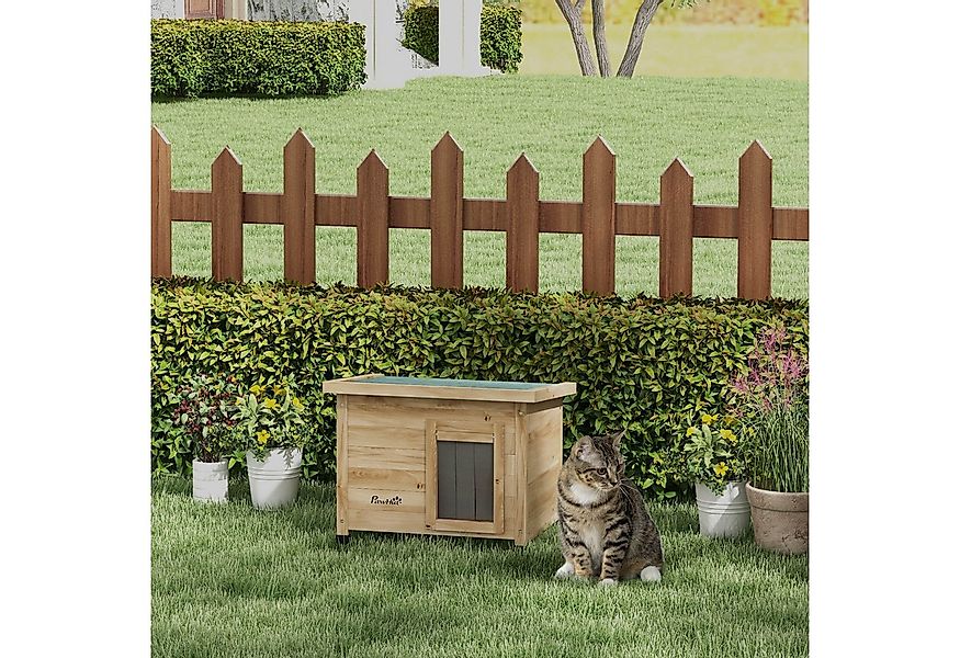 PawHut Tierhöhle Katzenhaus aus Holz, Katzenhütte Outdoor, Katzenhöhle mit günstig online kaufen