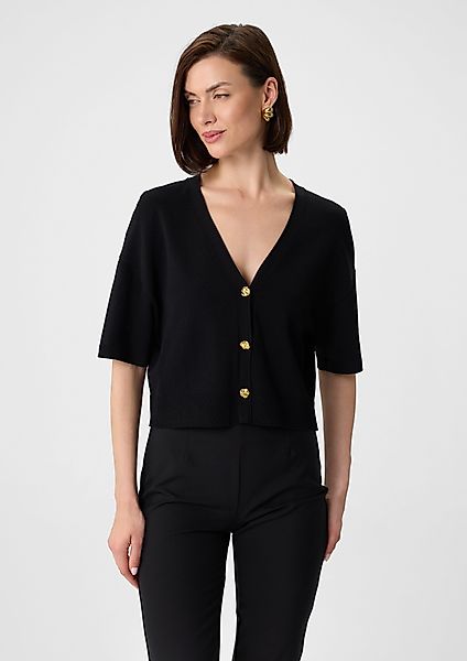 Comma Strickjacke Kurzärmeliger Viskosemix-Cardigan mit Zierknöpfen günstig online kaufen