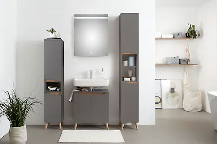 Saphir Badmöbel-Set »Quickset 5-teilig, Waschbeckenunterschrank mit LED-Spi günstig online kaufen
