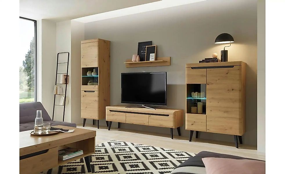 Wohnwand  Tineo ¦ holzfarben ¦ Maße (cm): B: 343 H: 197 Kommoden & Sideboar günstig online kaufen