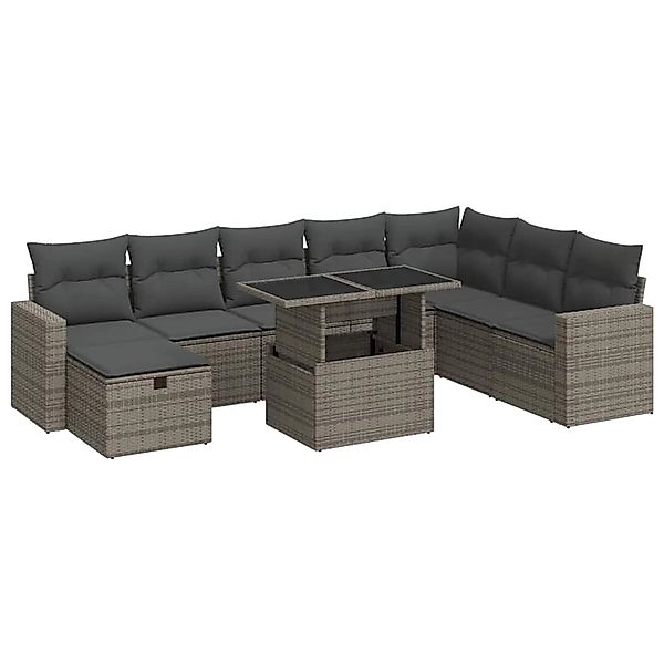 vidaXL 9-Tlg Garten-Sofagarnitur mit Kissen Grau Poly Rattan 3327840 günstig online kaufen