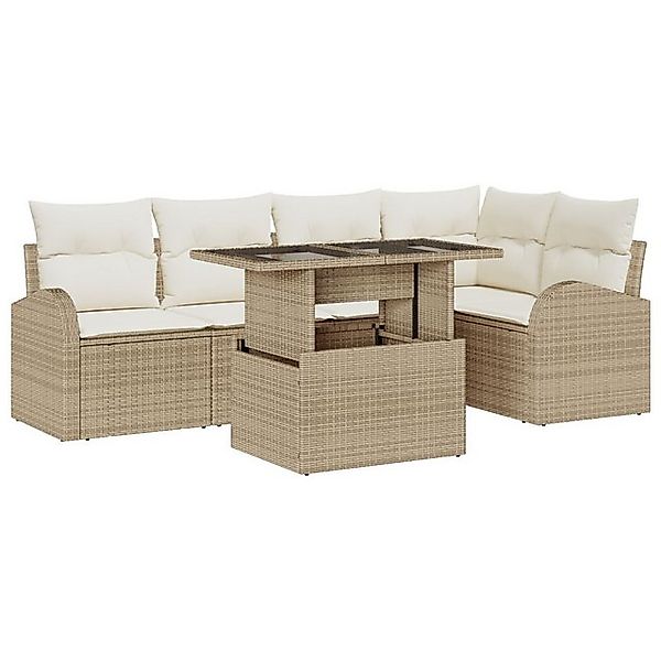 vidaXL Loungesofa 6-teiliges Garten-Sofa-Set mit Kissen Beige Poly Rattan, günstig online kaufen