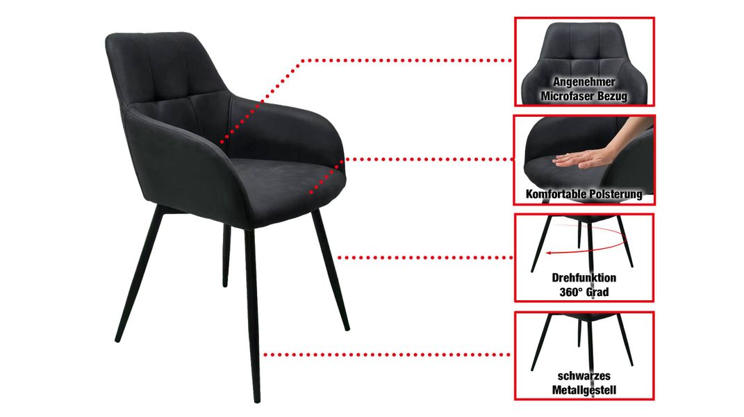 Die Möbelfundgrube® Polsterstuhl AIDEN anthrazit / günstig online kaufen
