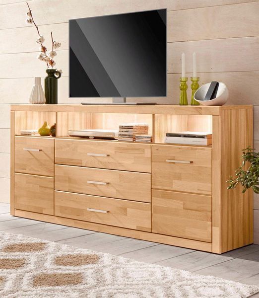 Home affaire Sideboard "Ribe,180cm breit, Fronten Massivholz,7 Fächer" Holz günstig online kaufen