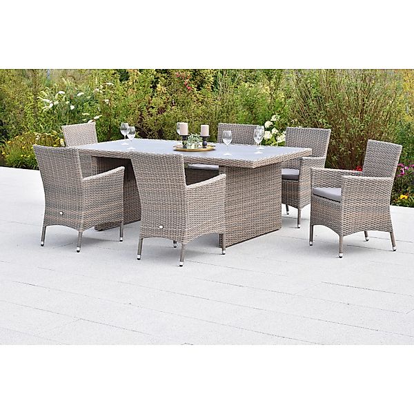 Merxx Teneriffa Set 13-tlg. 6 Sessel 6 Sitzkissen Wangentisch 200 x 100 cm günstig online kaufen