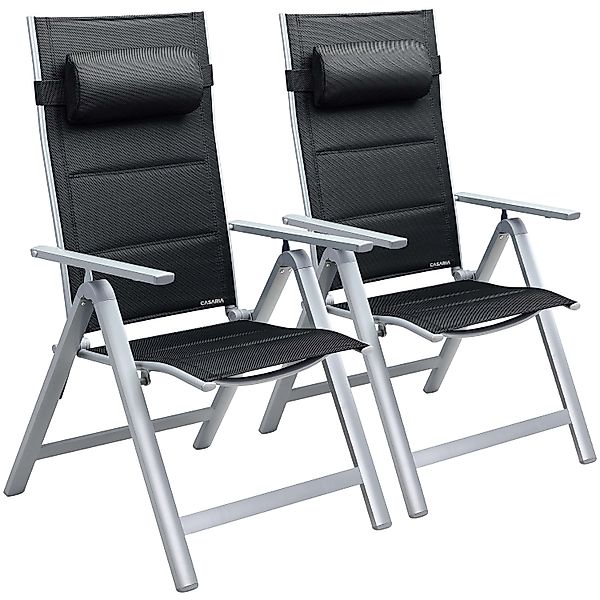 Gartenstuhl Hochlehner klappbar Bern Premium 2er-Set Silber Alu gepolstert günstig online kaufen