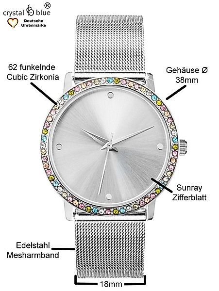 crystal blue Quarzuhr Damenuhr Mesh & günstig online kaufen