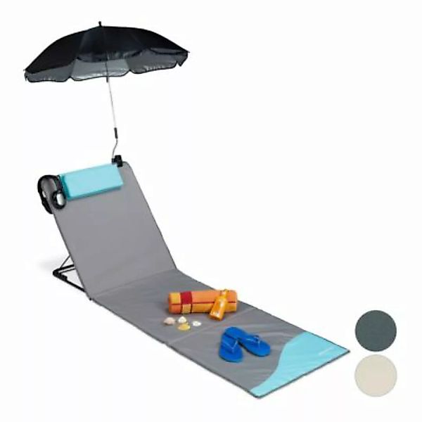 relaxdays Strandmatte mit Sonnenschirm grau günstig online kaufen