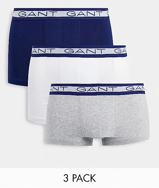 Gant – Unterhosen in Grau/Marineblau/Weiß mit Kontrastlogo im 3er-Pack-Mehr günstig online kaufen