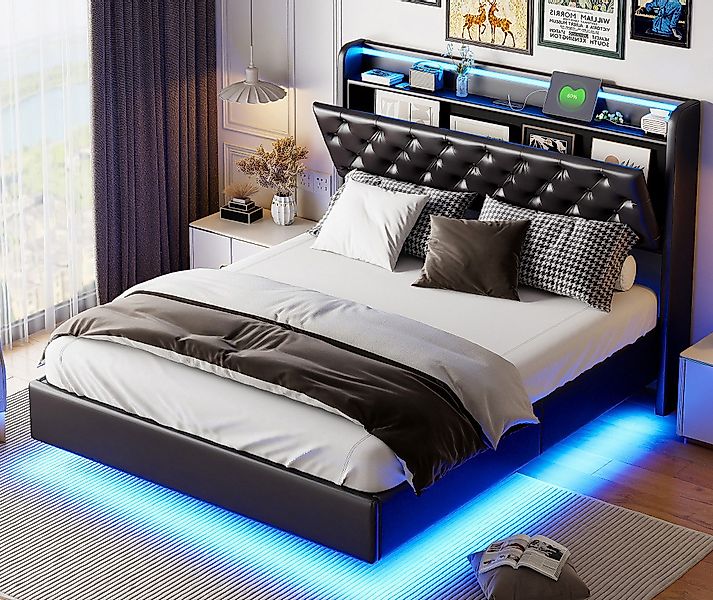 FUROKOY Polsterbett Doppelbett Stauraumbett mit Hydraulisch günstig online kaufen