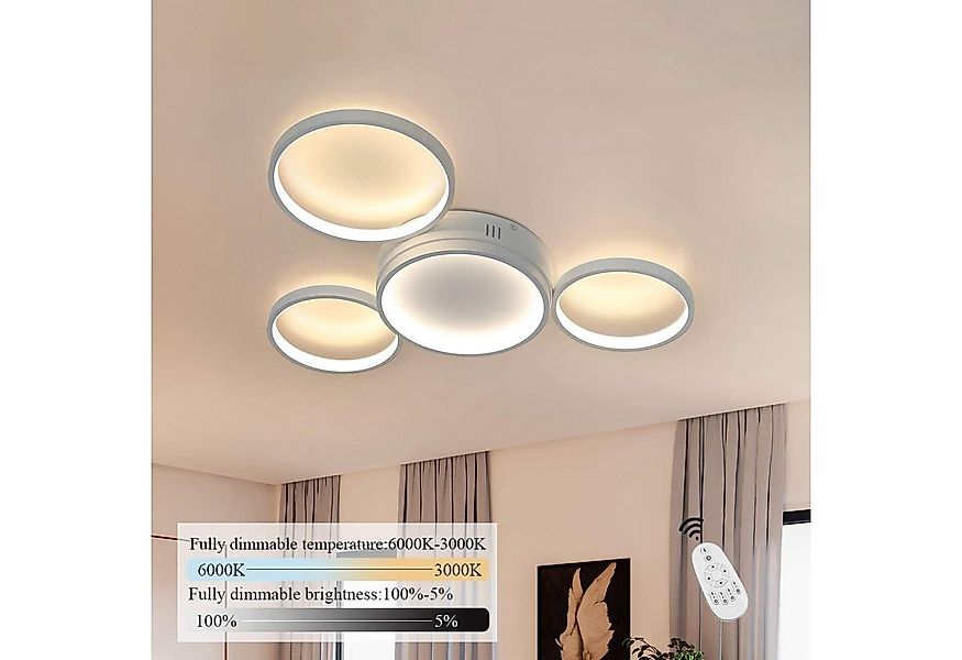 Nettlife LED Deckenleuchte 4 Flammig Ring weiß Fernbedienung Dimmbar, Dimmb günstig online kaufen