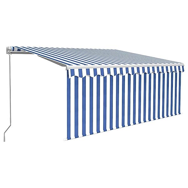furnicato Markise Manuell Einziehbar mit Rollo 3,5x2,5m Blau & Weiß günstig online kaufen
