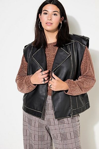 Studio Untold Steppweste Weste oversized Bikerform Lederoptik Used-Look günstig online kaufen