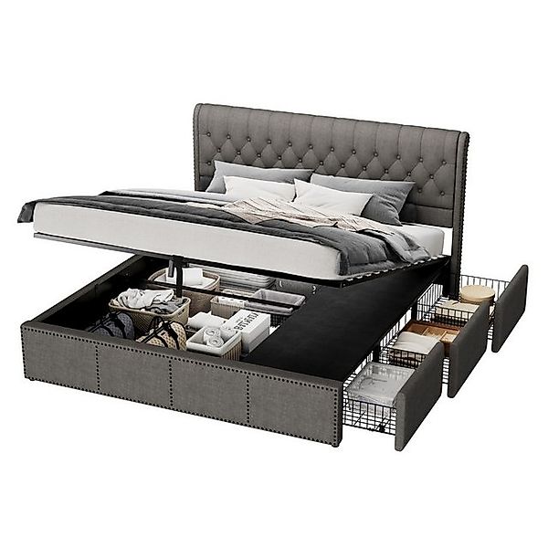 BlingBin Polsterbett Doppelbett, grau (1er Set, 1-tlg., Polsterbett mit 3 S günstig online kaufen