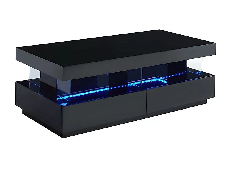 Couchtisch mit 2 Schubladen + 2  Ablagen + LEDs - MDF lackiert - Schwarz - günstig online kaufen
