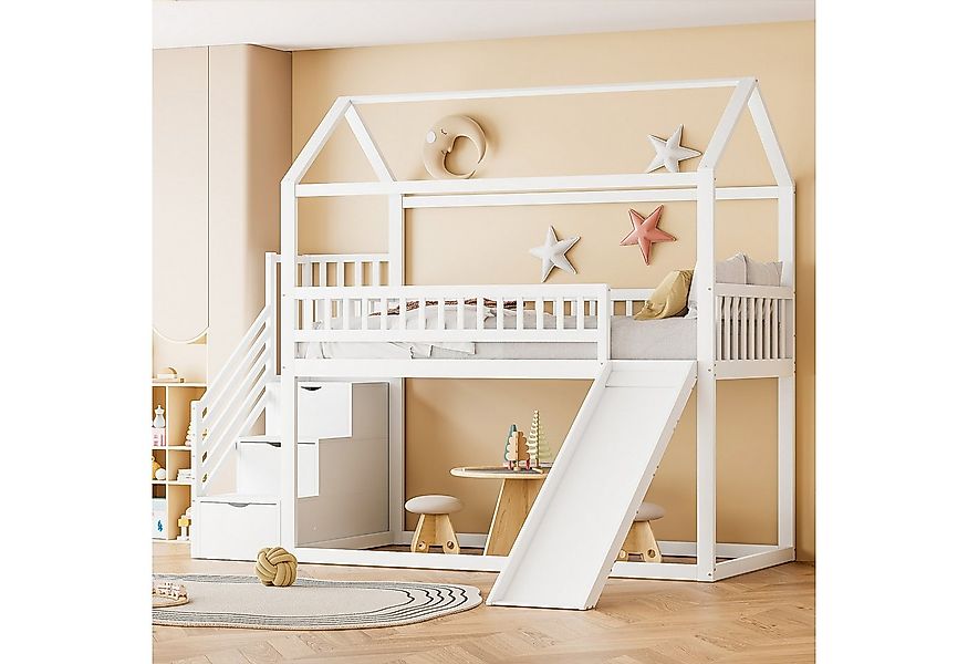 Merax Hochbett (1-St., Stockbett Jugendbett Massivholzbett Hausbett) Massiv günstig online kaufen