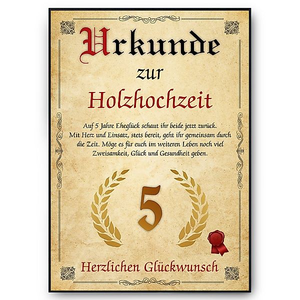 Tigerlino Poster Urkunde zum 5. Hochzeitstag günstig online kaufen