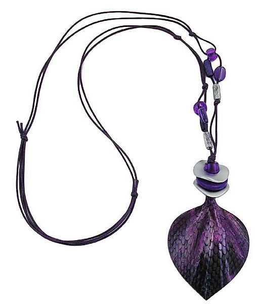 unbespielt Collier Kette mit Kunststoff-Anhänger Schuppenblatt lila-marmori günstig online kaufen