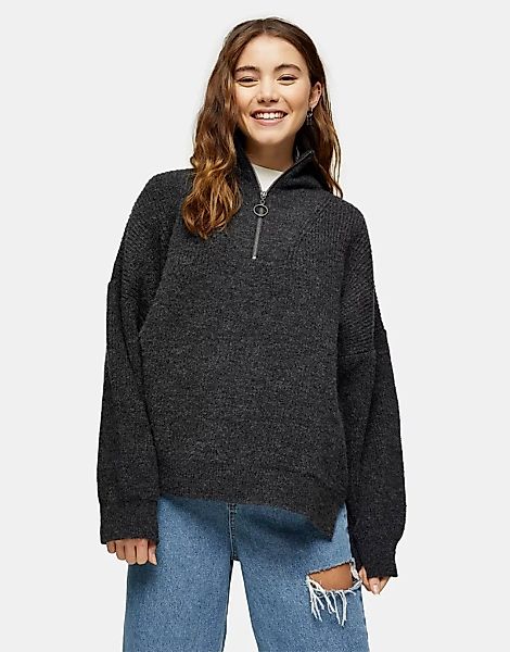 Topshop – Pullover mit kurzem Reißverschluss-Grau günstig online kaufen